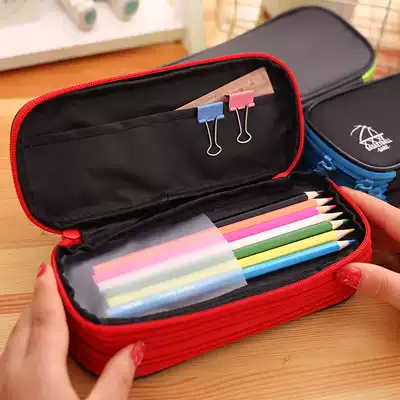 Del three layer pen bag 3 layer Zipper pen bag 66667 boys and girls canvas pen case storage stationery bag pen bag large capacity stationery box pencil case multifunctional primary school pencil bag