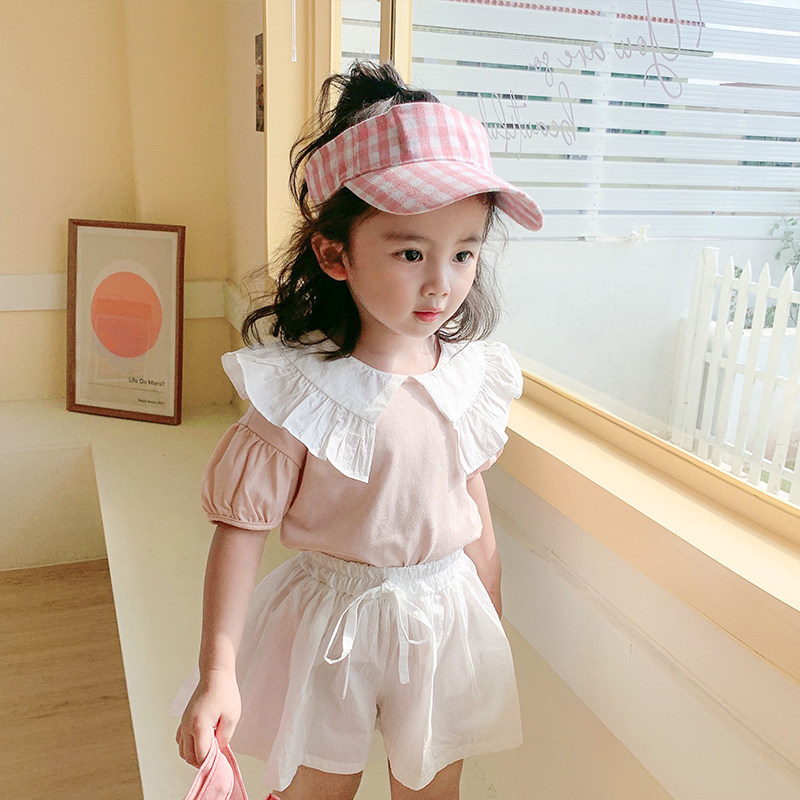 Yang Mei Home Children's clothes 2022 Summer clothes new girl short sleeve blouses baby turned collar cover 100 hitch a half sleeve
