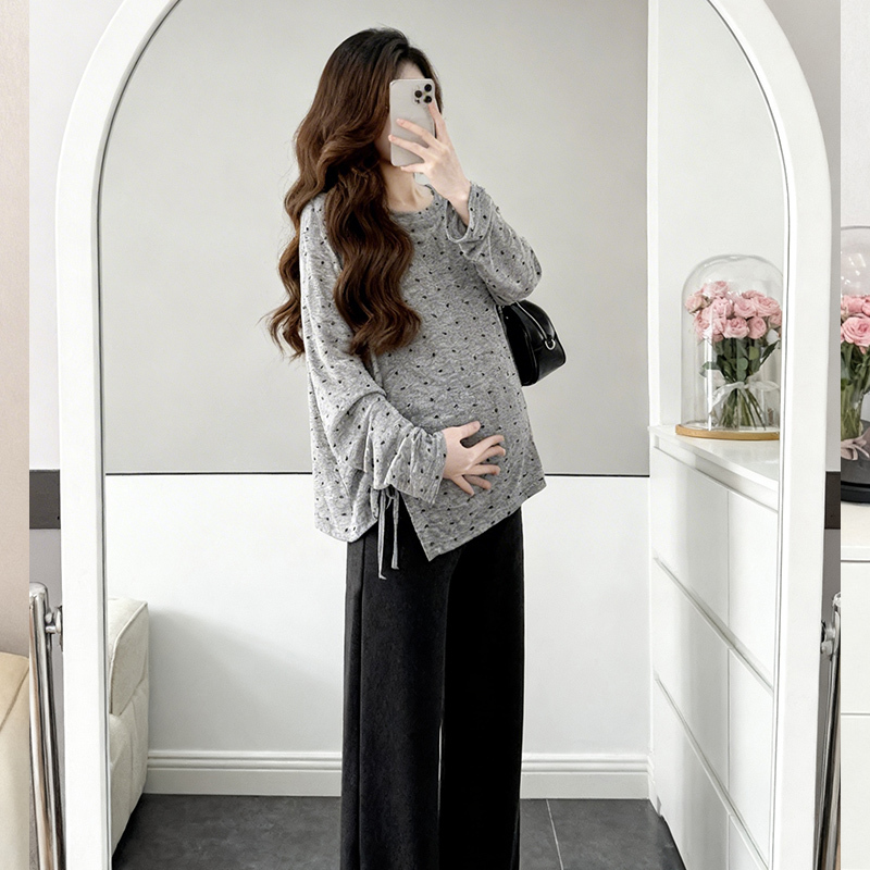 Maternity Wear 2026 New Early Spring Tops, Lazy Style Polka Dot T-Shirts, Wide-Leg Pants, Spring and Summer Design Suits