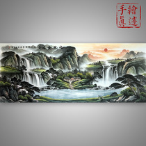 Pure hand-painted authentic Chinese painting Landscape Hand-painted Fu Dianju map Lucky Feng Shui painting Patron living room calligraphy and painting decoration