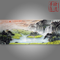 Hand-painted authentic Chinese painting Landscape Living room office cornucopia Patron Feng Shui painting Lucky small six feet long history