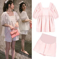 Pregnancy Woman Dress Summer Clothing Suit Small Subnets Red Summer Tandem Dress Spring Summer Season Short Sleeve Blouse Blouse Women Summer and two sets