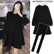 Pregnant womens autumn clothes suit stylish style net red not to be covered with belly blouse autumn pregnant woman with dress spring and autumn new