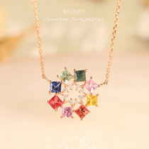 Stomen Mosen jewelry sunflower rainbow necklace 18K gold inlaid color sapphire pendant womens custom