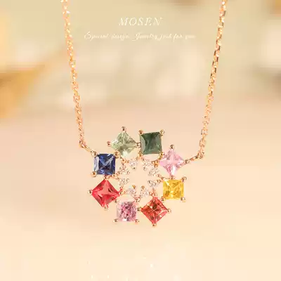 Stomen Mosen jewelry sunflower rainbow necklace 18K gold inlaid color sapphire pendant women's custom