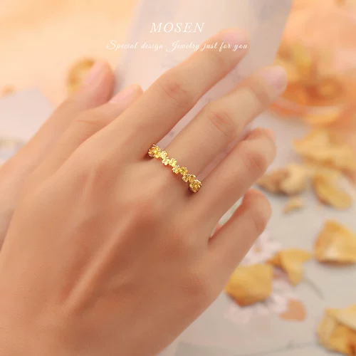 末森 Ювелирное украшение, радужное кольцо, желтая сапфировая инкрустация камня, золото 750 пробы, легкий роскошный стиль, делается под заказ