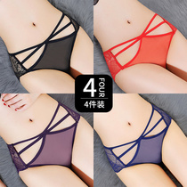 4 panties women sexy hot hollow hollow waist lace confusion transparent seamless breathable large size breifs