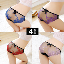 4-pack sexy panties for women ultra-thin transparent lace sex confusion comfortable low waist incognito breathable large size briefs