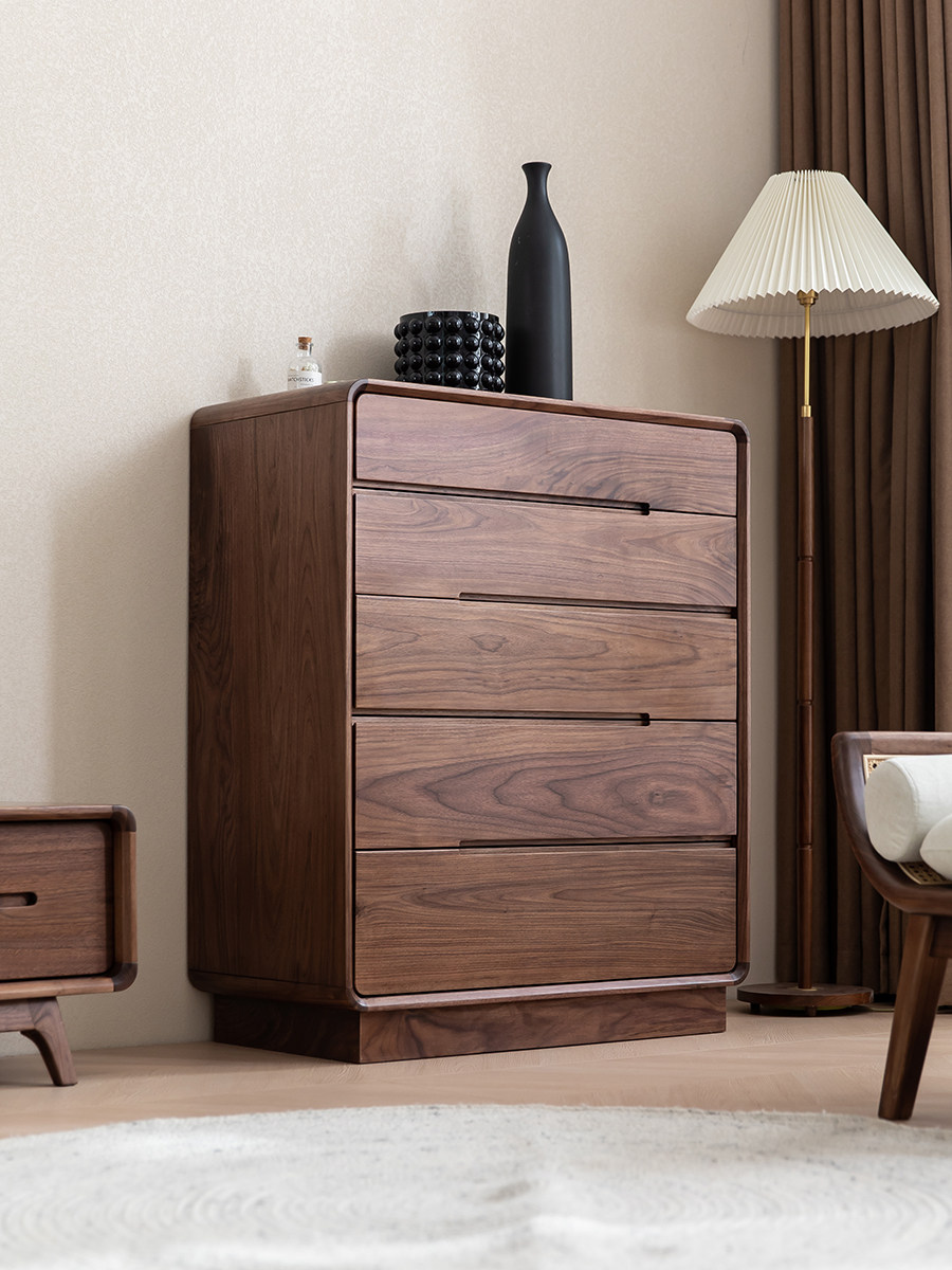 North American black walnut chest of drawers simple and complete into the living room porch storage side cabinet bedroom log storage cabinet