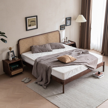 North American black walnut rattan double bed 1 5 meters 1 8 meters homestay small apartment simple household solid wood childrens bed