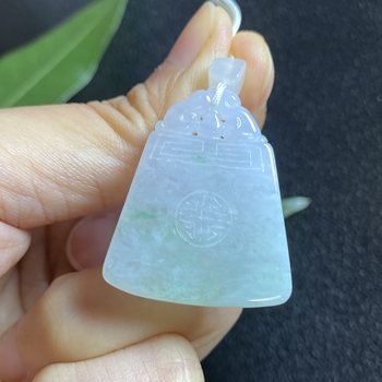 Burmese natural ice waxy light green antique wushi brand jade a goods men and women jade pendant 0044