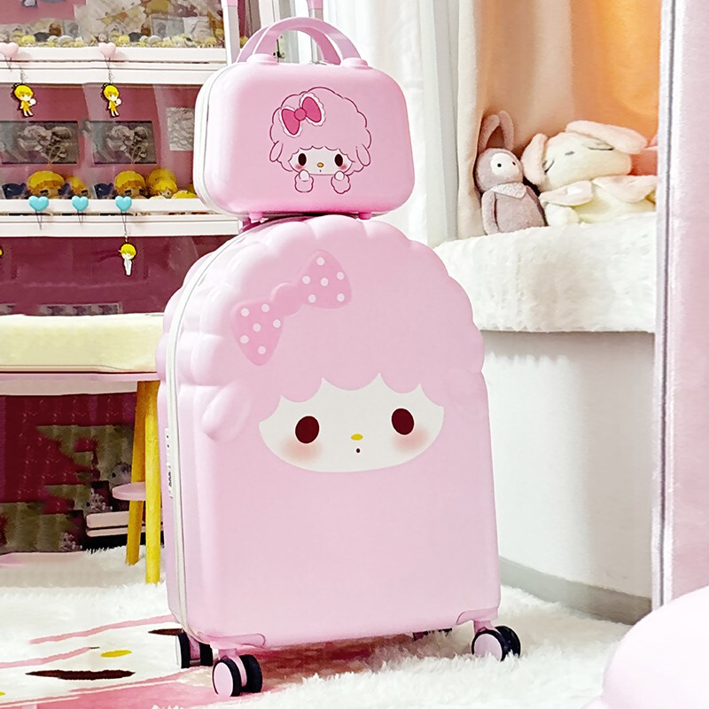 Cute Cartoon Student Trolley Suitcase for Travel, 20inch 24inch Pieces, Can Be Checked in for Business Trips, Mother-Daughter Suitcase for Girls