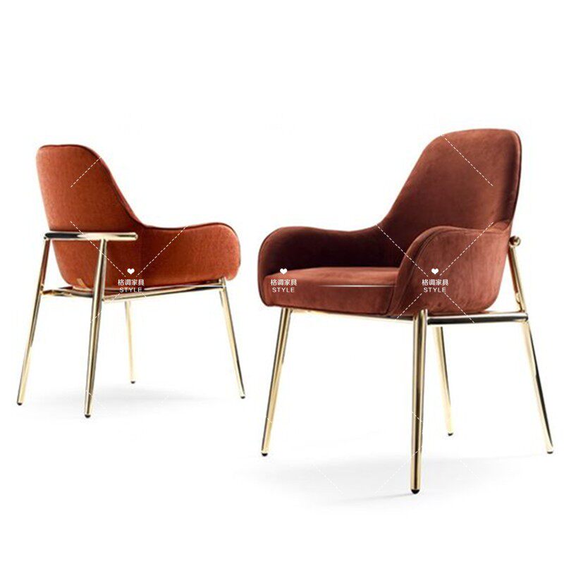 Metal Stainless Steel Fabric Dining Chair Nordic Leather Art Home Leisure Chair European Style Designer Soft-mounted Hotel Talks Chair