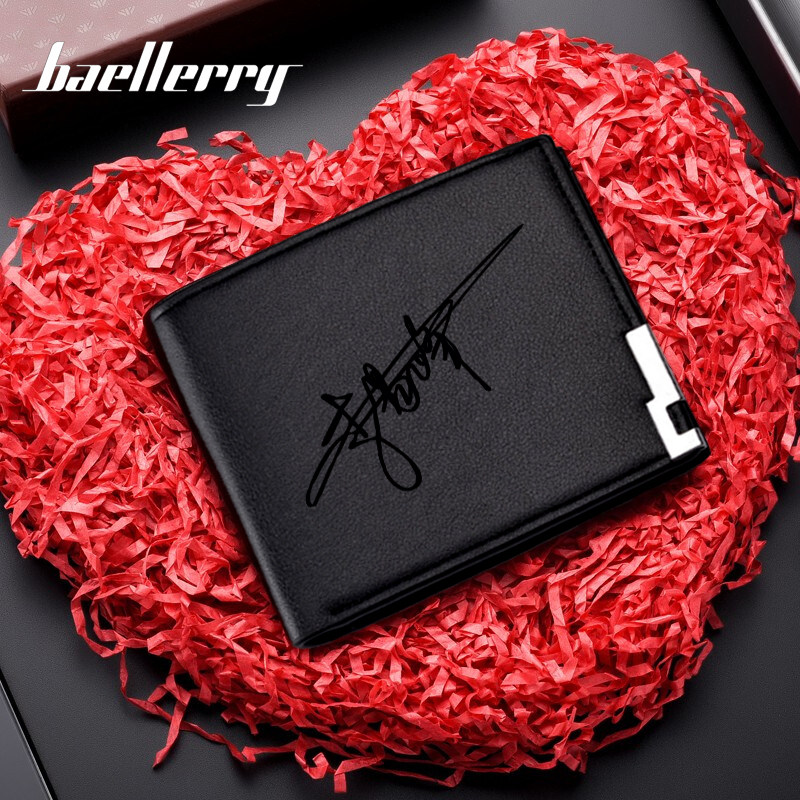 Men's Short Style Custom Logo Pattern DIY Lettering Wallet Brief Korean version Pure Color 2020 New money clip Gift