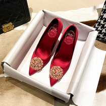  Wedding shoes womens 2021 new pointed thin-heeled French high heels red Xiuhe wedding dress bridal shoes bridesmaid shoes