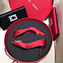 Wedding shoes womens 2021 new thin-heeled red bridal shoes wedding high heels champagne rhinestone bridesmaid shoes all-match