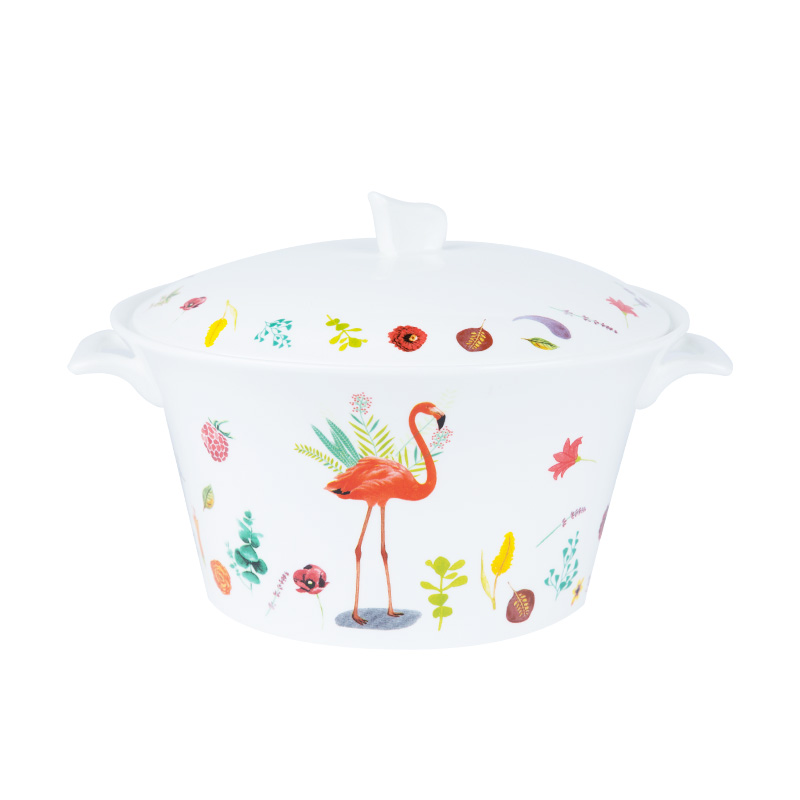 Yomerto ceramics with cover ears tureen large domestic cartoon rainbow such as bowl of soup basin bowl of sweet soup containers