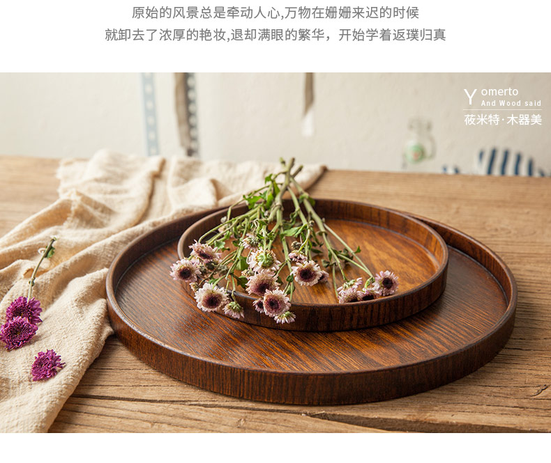 Phong cách nhật bản tấm gỗ khay gỗ rắn vòng khay trà kích thước đồ gỗ tấm tấm dinner món ăn tráng miệng món ăn bằng gỗ đĩa trái cây khay trà gỗ hương