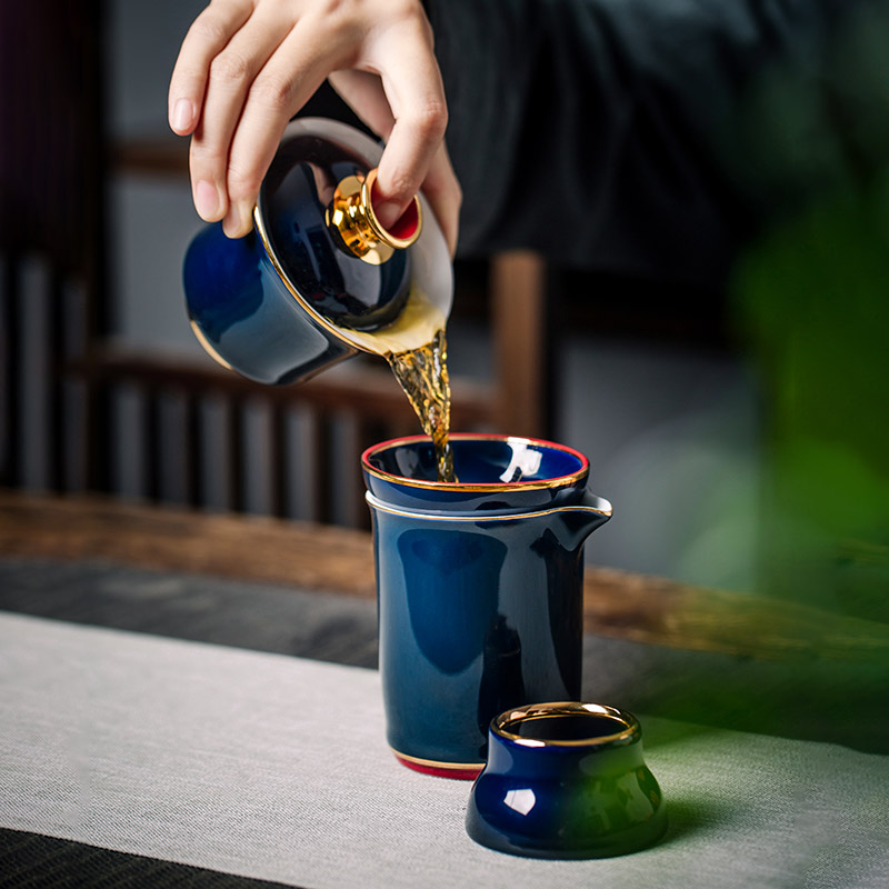 Ceramic tea set home sitting room visitor kunfu tea tea set contracted tea pot lid bowl of tea cups of a complete set of