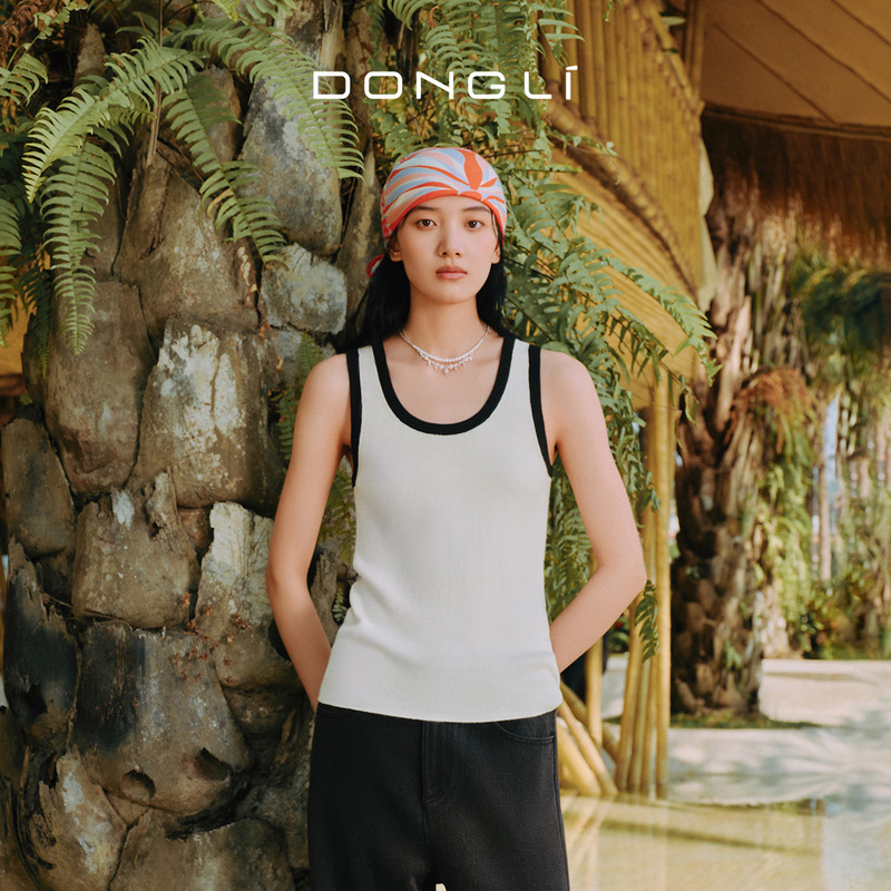 Dongli Revival - Tennis Vest 2026 Spring/Summer Women's Fine Knit U-Neck Slim Fit Color-Block Vest 6059
