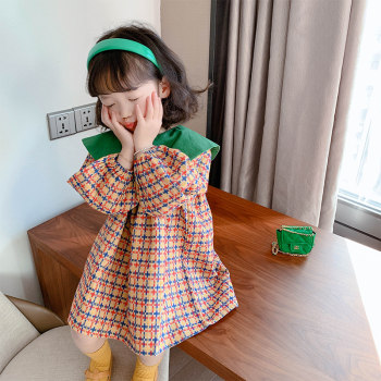 Girls plaid dress spring and autumn 2022 new children's foreign style princess dress girl baby children's long-sleeved skirt