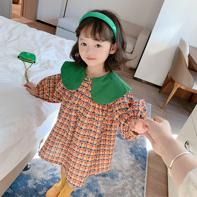 Girls plaid dress spring and autumn 2022 new children's foreign style princess dress girl baby children's long-sleeved skirt