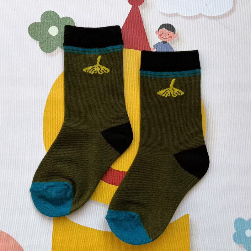 Ginkgo Leaf Children's Socks 25 New Styles Boys and Girls Baby Mid-Calf Socks Color-Blocked Socks Trendy Korean Style Socks for Toddlers