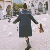 Военно-морское шерстяное пальто, длинная демисезонная ретро куртка, средней длины, в корейском стиле