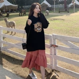 Толстовка, осеннее демисезонное платье, длинная юбка, комплект, средней длины, 20 года, в корейском стиле, крой «рыбий хвост»