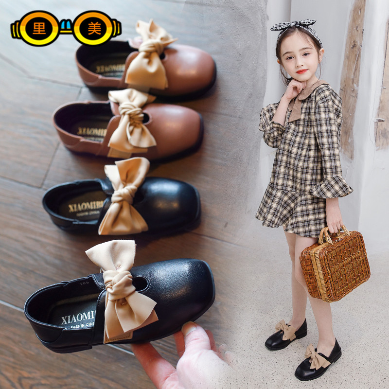 Hong Kong Korean girls' shoes 2019 spring and autumn children's leather shoes baby princess shoes soft bottom peas single shoes