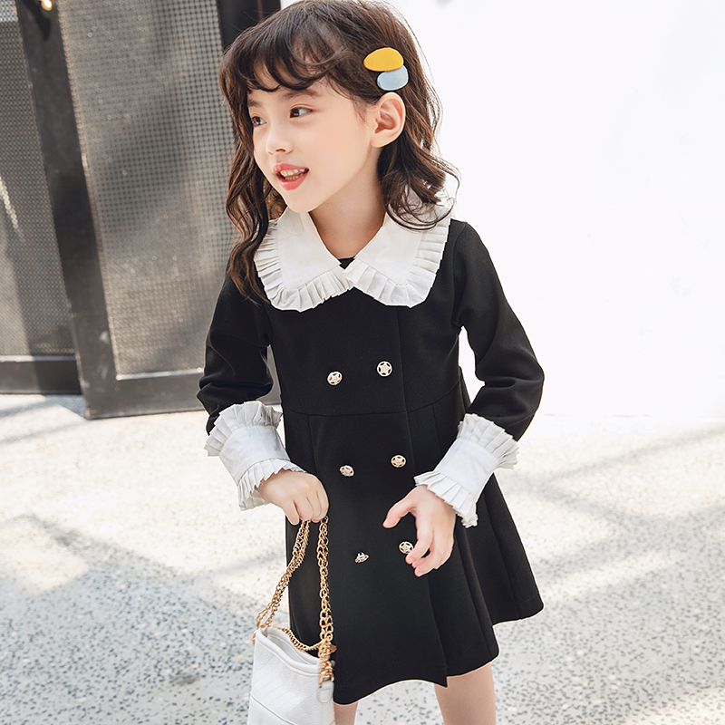 Hong Kong Korean girls' clothing 2019 autumn new girl's little black dress Western style Xiaoxiangfeng female treasure dress