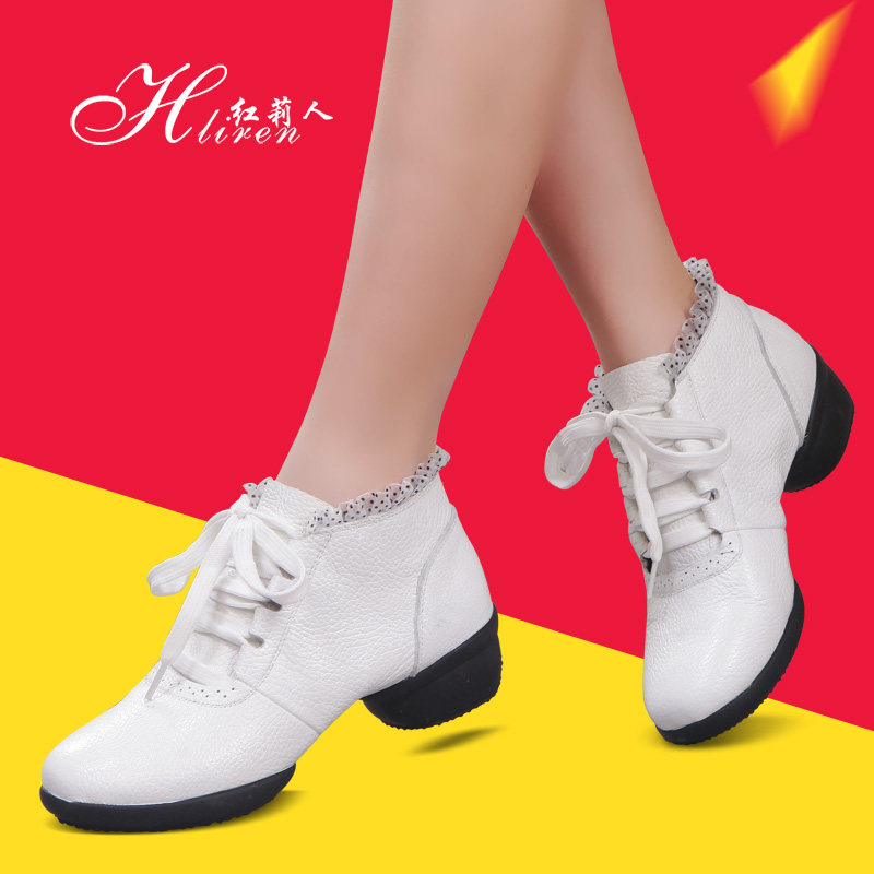 Hongli people square dance shoes leather female adult middle-heeled sailor dance soft bottom breathable dance shoes summer outer wear