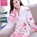 Áo choàng tắm áo choàng hoa hồng trắng dày flannel san hô nhung nữ đồ ngủ dài tay mùa thu spa bộ ngủ pijama Night Robe