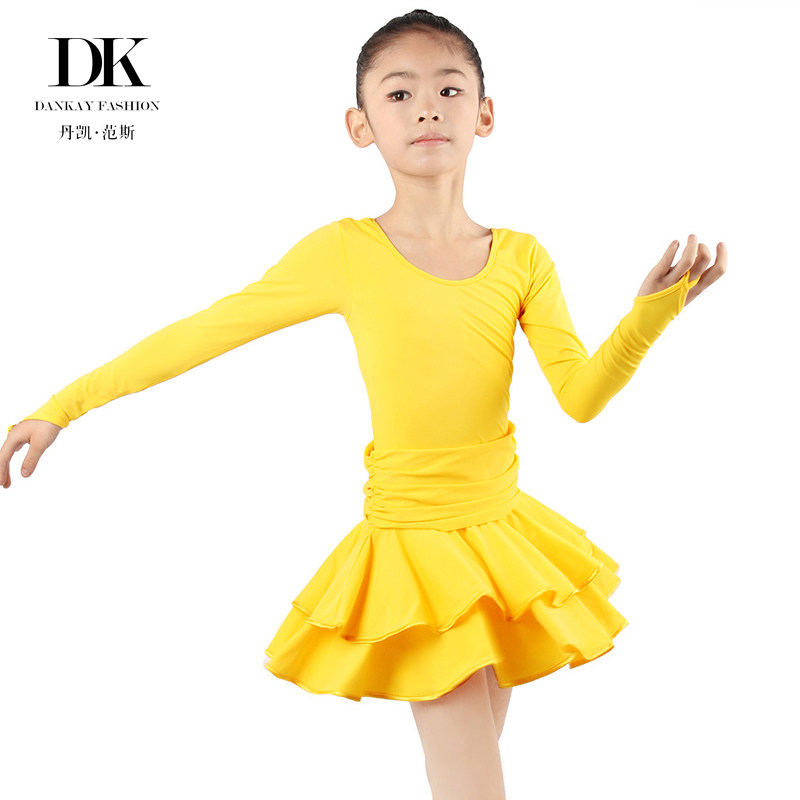 Dankai Children's Latin Dance Dress Girl Latin Dance Dress Standard Clothes Required to Examine Long Sleeve Dress