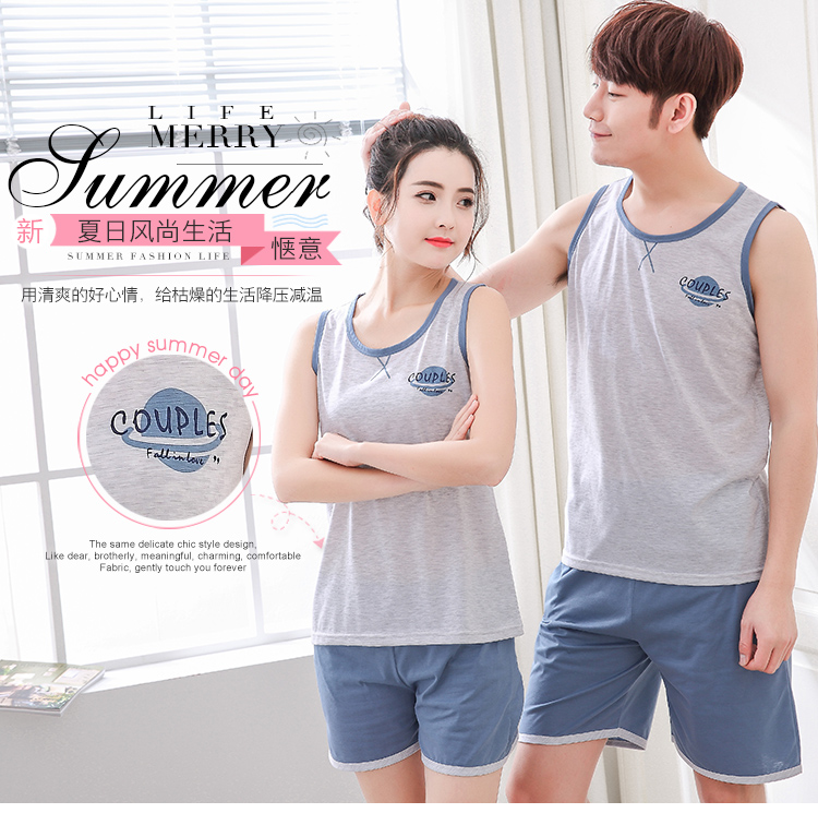Mùa hè cotton vest đồ ngủ vài mùa hè nam giới và phụ nữ có thể mặc cotton không tay quần short cartoon dịch vụ nhà phù hợp với kiểu đồ bộ