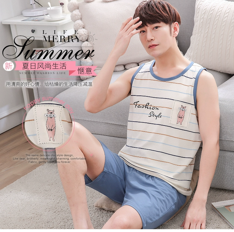 2018 mùa hè Hàn Quốc đồ ngủ nam vest quần short thanh niên không tay cộng với phân bón XL mỏng phim hoạt hình phù hợp với dịch vụ nhà