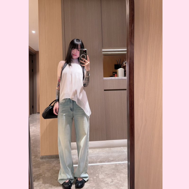 【Tuo Tuo Ye】Good Fit Light Denim Washed Vintage Jeans for Women, Summer Thin Sky Blue Straight-Leg Pants 【Tuo Tuo Ye】Good Fit Light Denim Washed Vintage Jeans for Women, Summer Thin Sky Blue Straight-Leg Pants