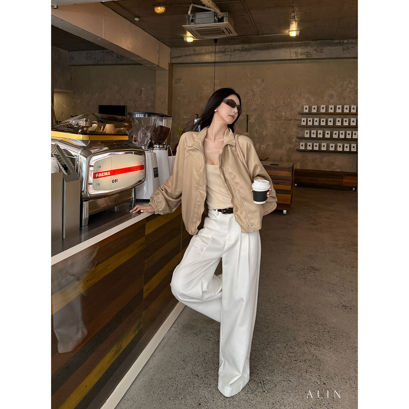 Alin【Manchester Diary】Tencel Acetate American-Style Lapel Jacket for Women, Autumn Drop-Shoulder Short Jacket Top Alin【Manchester Diary】Tencel Acetate American-Style Lapel Jacket for Women, Autumn Drop-Shoulder Short Jacket Top