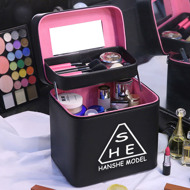 Cosmetic bag double-layer super-capacity multi-functional female portable skin care product storage box Korean version of the simple large box portable