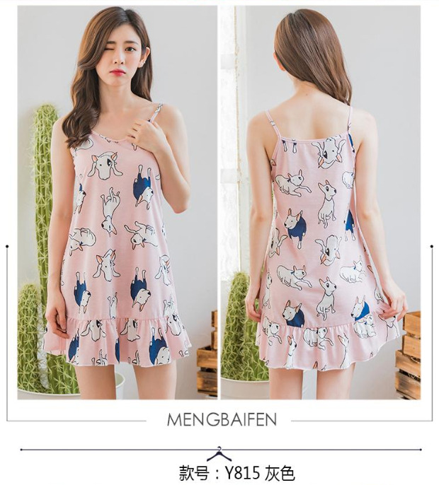 Cô gái sling nightdress mùa hè nhỏ nhắn S code nhỏ đồ ngủ sinh viên cotton dễ thương váy mỏng đồ bộ mặc ở nhà