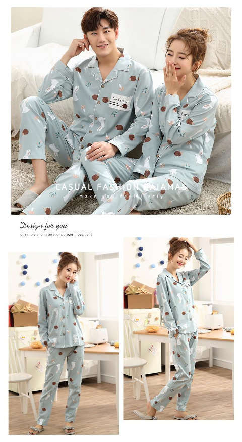 Nam và nữ đồ ngủ dài tay cotton mùa xuân và mùa thu trẻ đôi ngọt ngào phù hợp với cotton shop đồ ngủ đẹp
