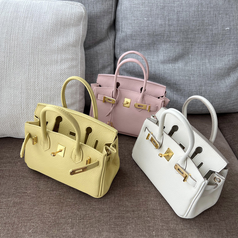 Platinum Bag Mini Crossbody Bag Shoulder Bag Handbag Women's Versatile Lychee Pattern First Layer Cowhide Genuine Leather Women's Bag 2025