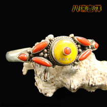 Nepal Handicrafts Ethnic Features 925 Silver Inlaid Natural Red Gem Beswax Bracelet