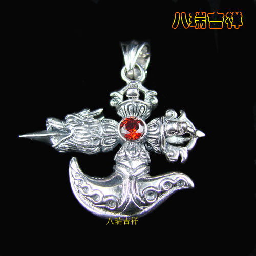 Nepal 925 silver handmade dragon head cross diamond pestle pendant pendant for protection