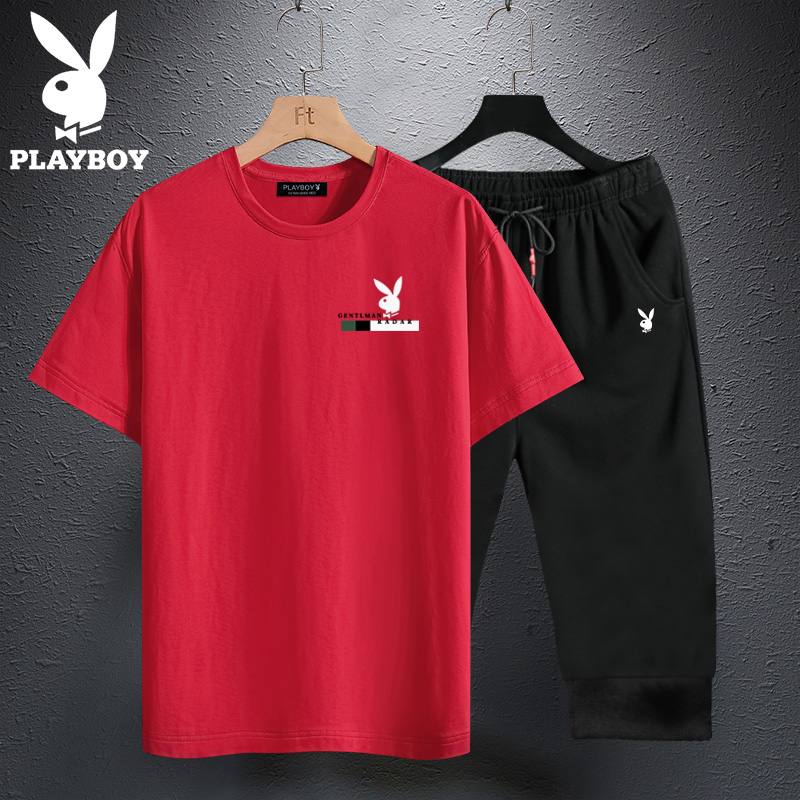 Playboy đầu mùa hè phù hợp với người đàn ông của nam giới thời trang giản dị loose-fitting áo thun sinh viên tuổi teen ngắn tay áo thun T