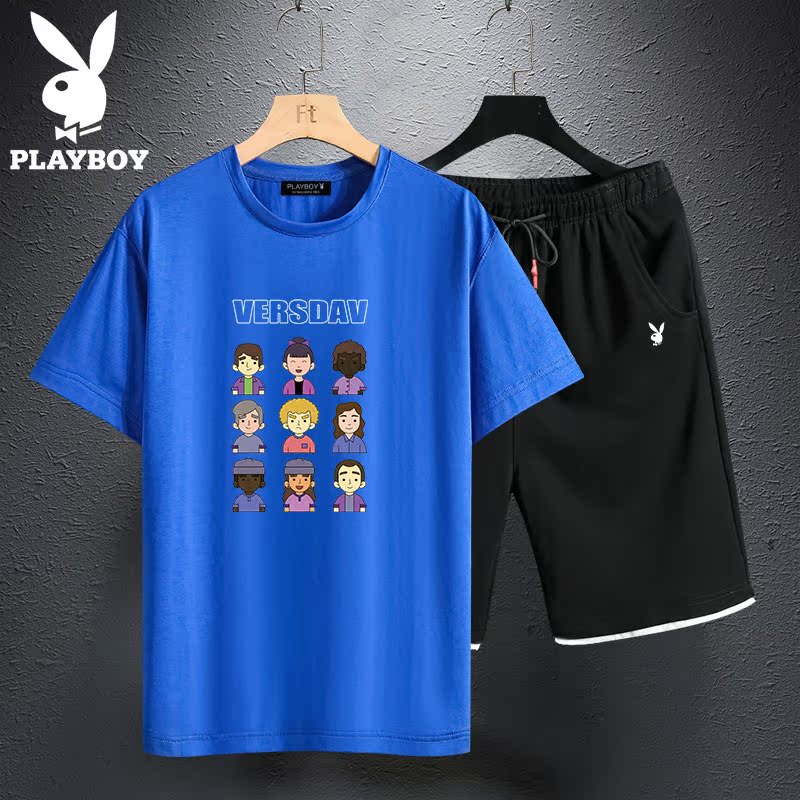 Playboy đầu mùa hè phù hợp với người đàn ông của nam giới thời trang mất đẹp trai mùa hè sinh viên váy tuổi teen ngắn tay áo thun T