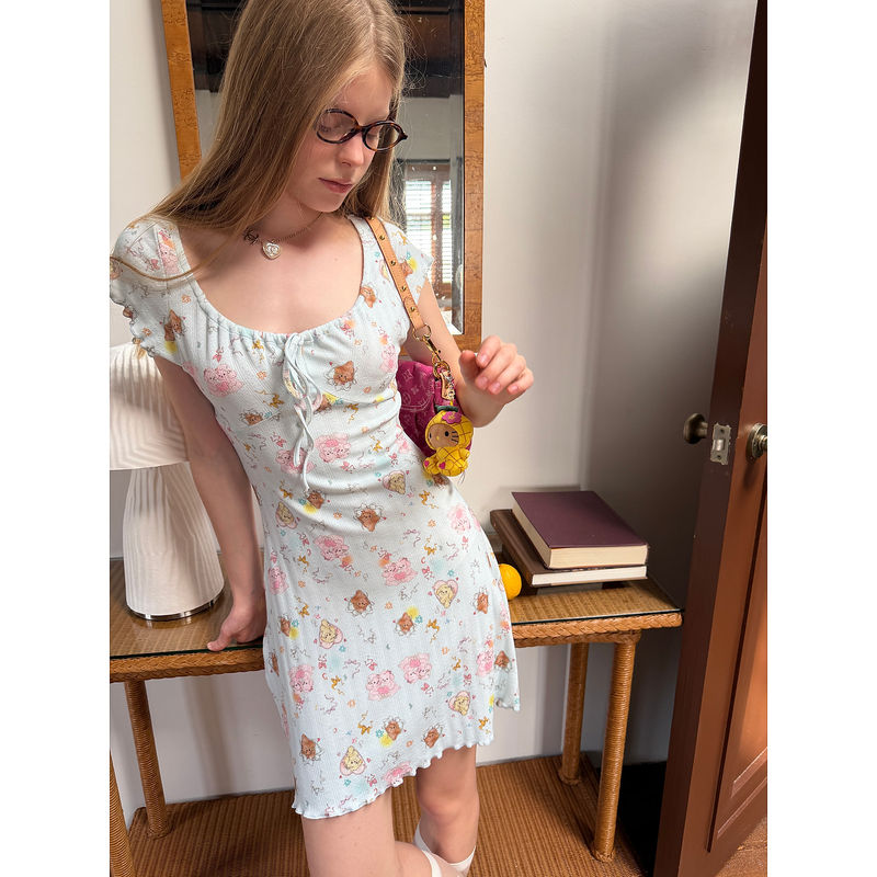Sancco Sweet Little Dog |   Retro Printed Jacquard Cute Knitted Lace-Up Comfortable Dress Women's Short Skirt
