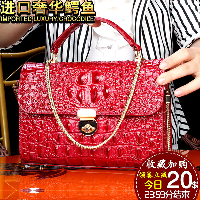 New crocodile leather women's bag handbag fashion hand carry genuine leather ladies all-match chain shoulder Messenger bag small square bag