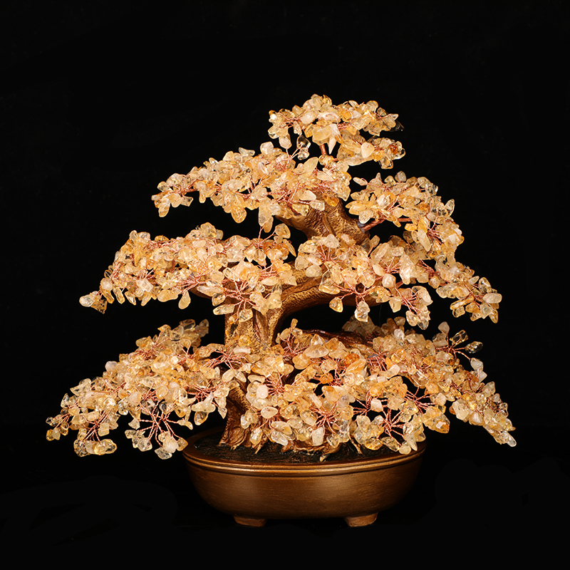 Natural Citrine Money Tree Fortune Ornament Home Wine Cabinet Living Room Decoration Shop Office Small Money Tree