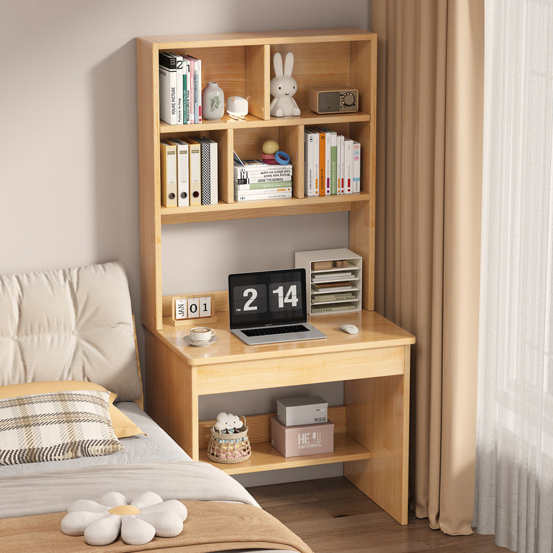 Solid Wood Desk with Bookshelf, Simple Desktop Computer Desk, Student Home Study Desk with Drawer, Writing Desk Solid Wood Desk with Bookshelf, Simple Desktop Computer Desk, Student Home Study Desk with Drawer, Writing Desk